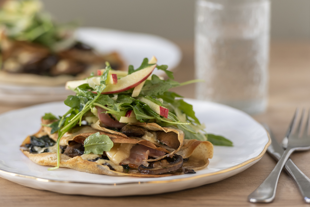 Mushroom & Cheese Buckwheat Crepes with Apple & Rocket Salad - The Feed